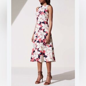 ANN TAYLOR Linen Blend Sleeveless A-Line Dress Navy Pink Cream Size 2